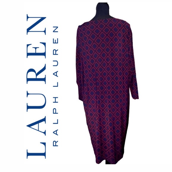 Lauren Ralph Lauren Navy and Burgundy Long Sleeve Drees - Picture 1 of 9